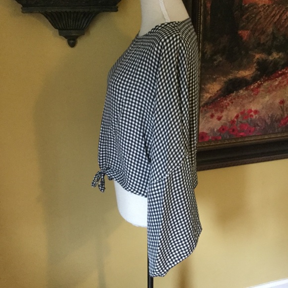 Topshop- Black/White checkered bell sleeve top. 10 - Picture 4 of 8